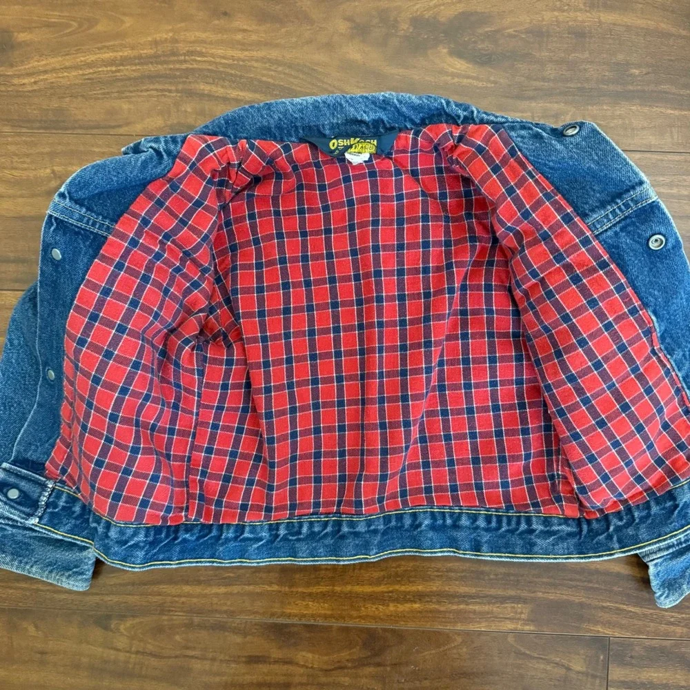 Vintage OshKosh B'Gosh Denim Jacket Flannel Lined‎ Kids Size 5 Retro Made In USA